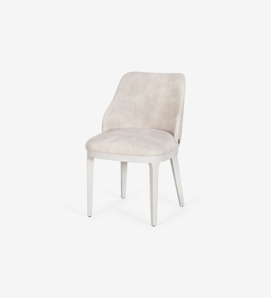 Cannes chair upholstered in pearl fabric, wooden feet lacquered in pearl.
