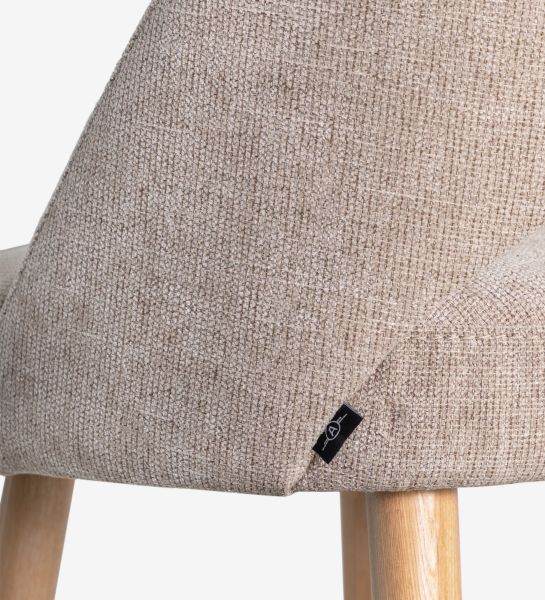 Stool with fabric upholstered, with natural wood feet.