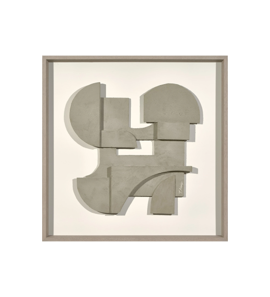 Tableau aux formes saillantes, cadre en bois, 60 x 60 cm.