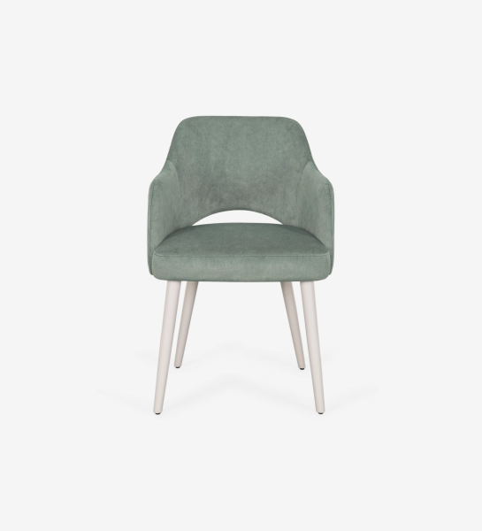 Londres chair with arms upholstered in water green fabric, pearl lacquered feet.