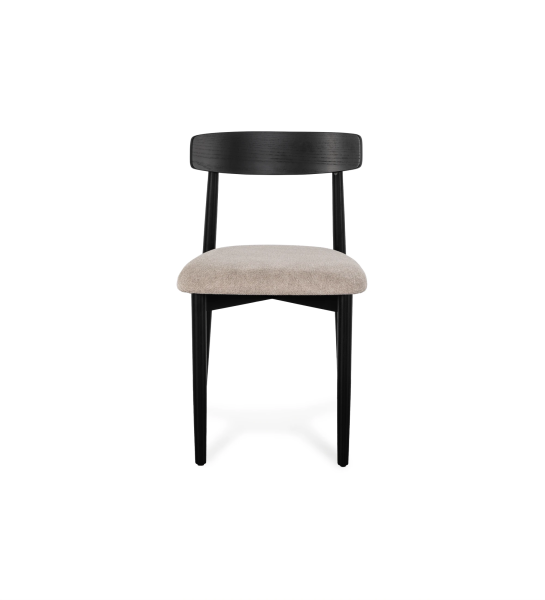 Silla de madera color wengué con asiento tapizado en tela