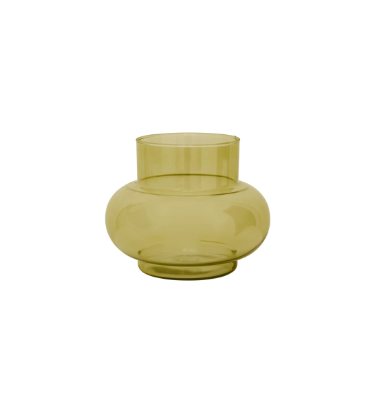 Olive green vase with recycled glass structure.