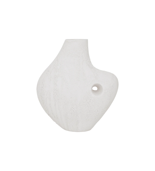 Vase fait main avec structure en céramique faite à la main de couleur perle et de texture sable.