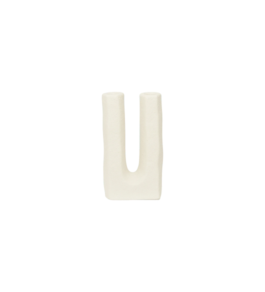 Ceramic candle holder with off-white finish.