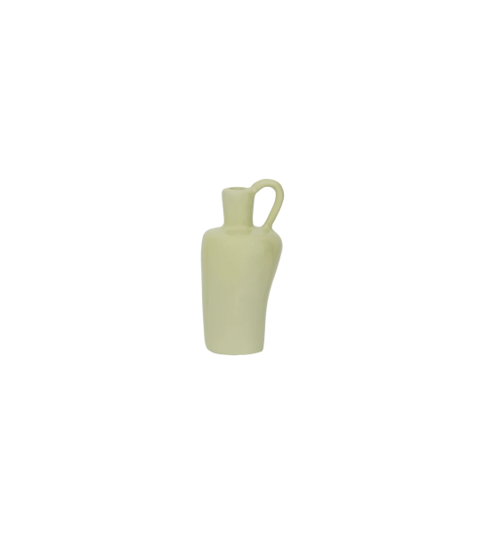 Bougeoir vert clair, avec structure en pâte à papier recyclée, gomme naturelle et poudre de craie.