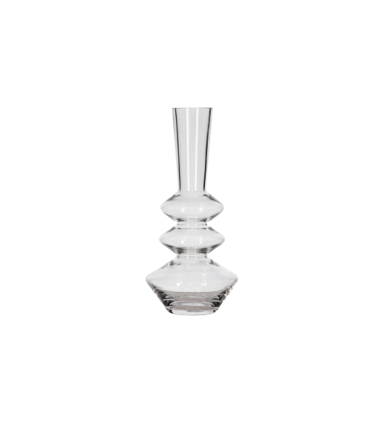 Clear glass vase, stunning sculptural shape that blends easily into your decor.