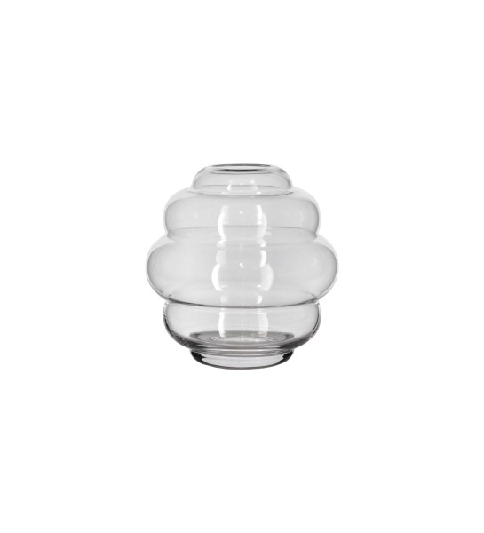Clear glass vase, stunning sculptural shape that blends easily into your decor.