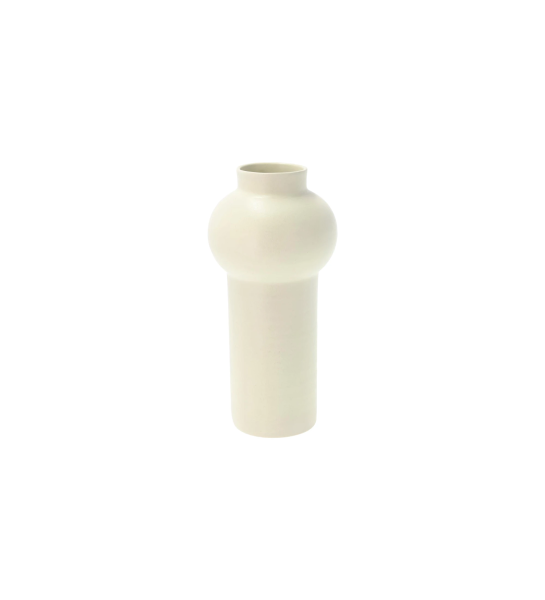 Handmade offwhite stoneware vase with relative glaze.