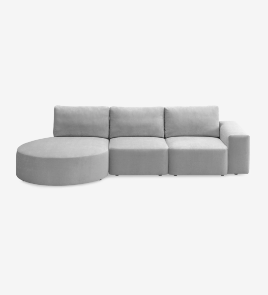 Sofá Paris 2 plazas y chaise longue izquierda, tapizado en tela gris, 307 cm.