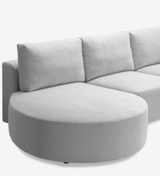 Sofá Paris 2 plazas y chaise longue izquierda, tapizado en tela gris, 307 cm.