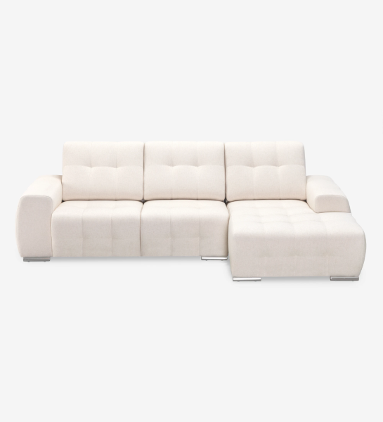 Sofá Madrid 2 plazas y chaise longue derecha, tapizado en tela beige, 287 cm.