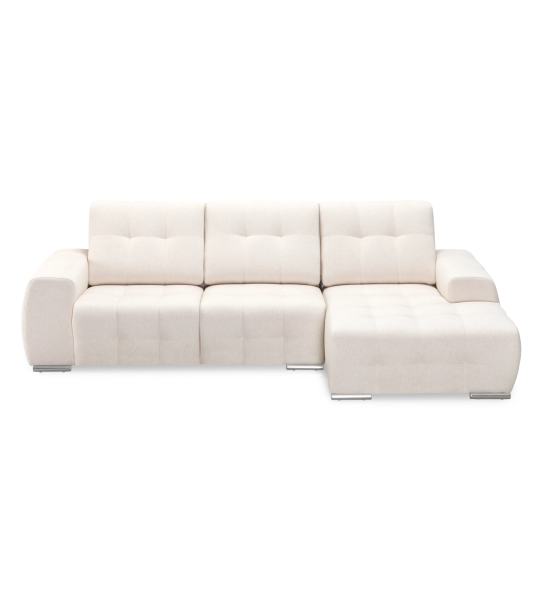Canapé Madrid 2 places et chaise longue droite, recouvert en tissu beige, 287 cm.