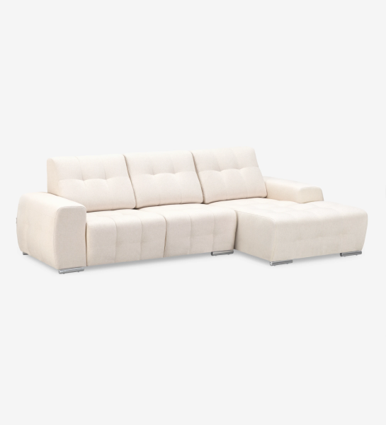 Sofá Madrid 2 plazas y chaise longue derecha, tapizado en tela beige, 287 cm.