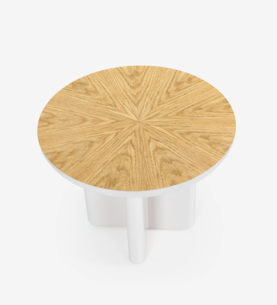 Table basse Monaco en laque perle avec plateau en placage de chêne naturel, Ø 55 cm.