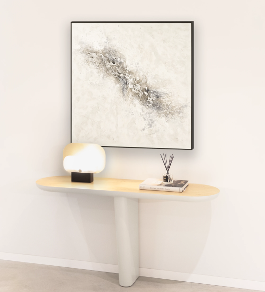 Light gray abstract painting frame, black wood color frame, 100 x 100 cm.