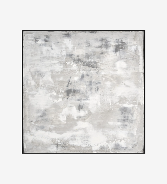 Light gray abstract painting frame, black wood color frame, 100 x 100 cm.