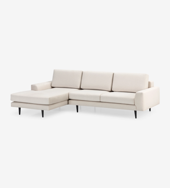 Oslo 2-seater sofa and left chaise longue, upholstered in beige fabric, dark brown lacquered feet, 262 cm.