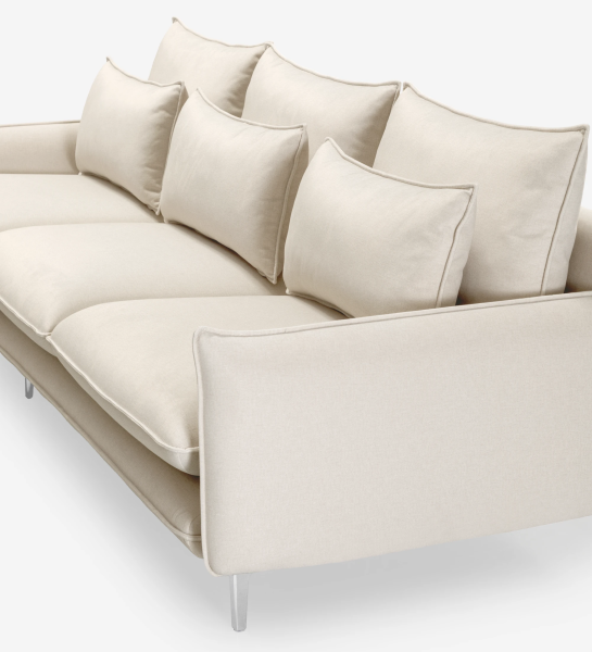 Veneza 3-seater sofa and right chaise longue, upholstered in beige fabric, metal feet, 259 cm.