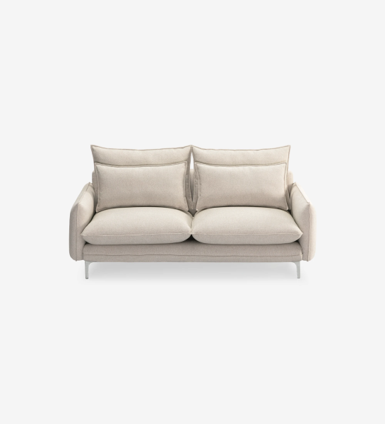 Veneza 2-seater sofa upholstered in beige fabric, metal feet, 180 cm.