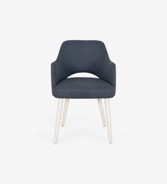 Londres chair with arms upholstered in blue fabric, pearl lacquered feet.