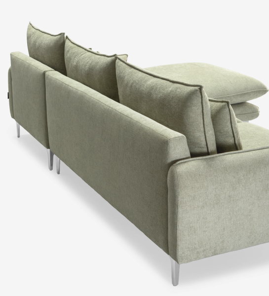 Veneza 2-seater sofa and left chaise longue, upholstered in green fabric, metal feet, 259 cm.