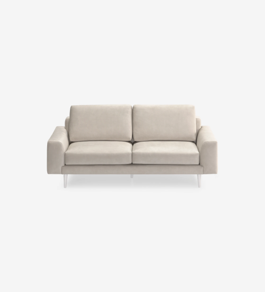 Sofá Oslo 2 plazas tapizado en tela beige, pies lacados perla, 188 cm.