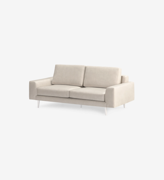 Sofá Oslo 2 plazas tapizado en tela beige, pies lacados perla, 188 cm.