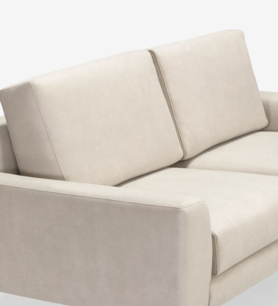 Sofá Oslo 2 plazas tapizado en tela beige, pies lacados perla, 188 cm.