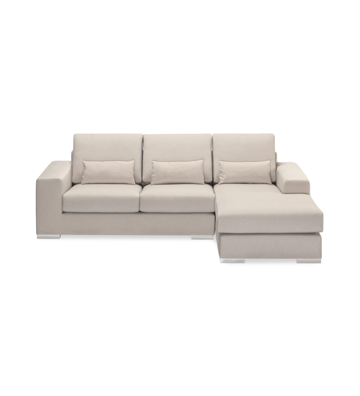 Sofá Geneve 2 plazas y chaise longue izquierda, tapizado en tela beige, 241 cm.