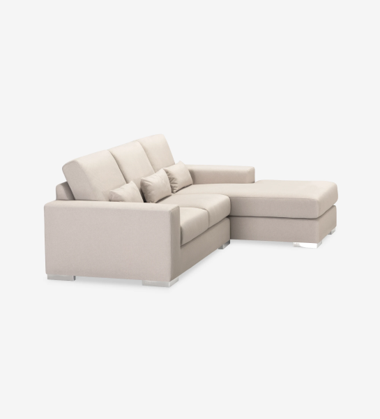 Sofá Geneve 2 plazas y chaise longue izquierda, tapizado en tela beige, 241 cm.