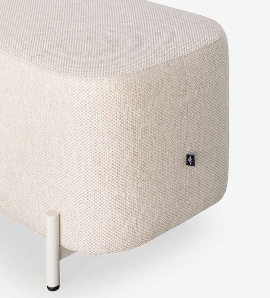 Fabric upholstered stool, pearl feet.