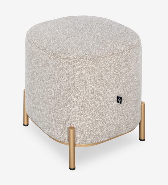 Cannes square puff, upholstered in toffee fabric, gold lacquered metallic feet, 38 x 38 cm.