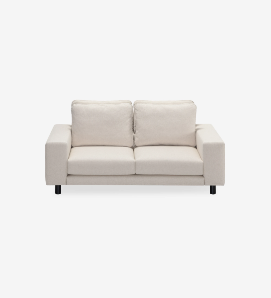 Dallas 2-seater sofa upholstered in beige fabric, folding back cushions, black lacquered feet, 195 cm.