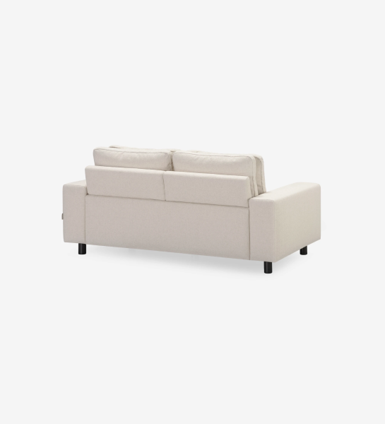 Dallas 2-seater sofa upholstered in beige fabric, folding back cushions, black lacquered feet, 195 cm.