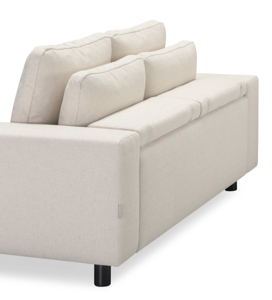 Dallas 2-seater sofa upholstered in beige fabric, folding back cushions, black lacquered feet, 195 cm.