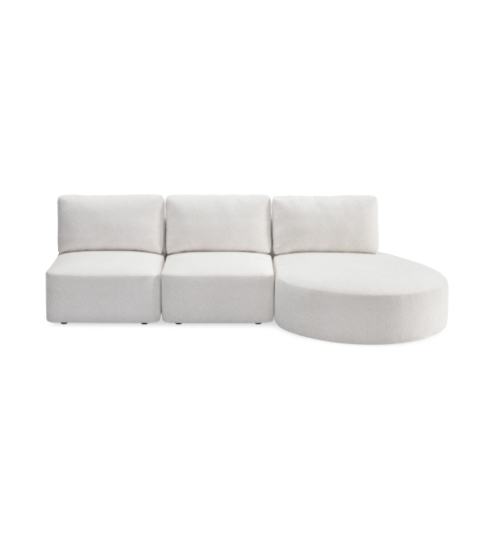 Paris 2-seater sofa and left chaise longue, upholstered in pearl fabric, 280 cm.