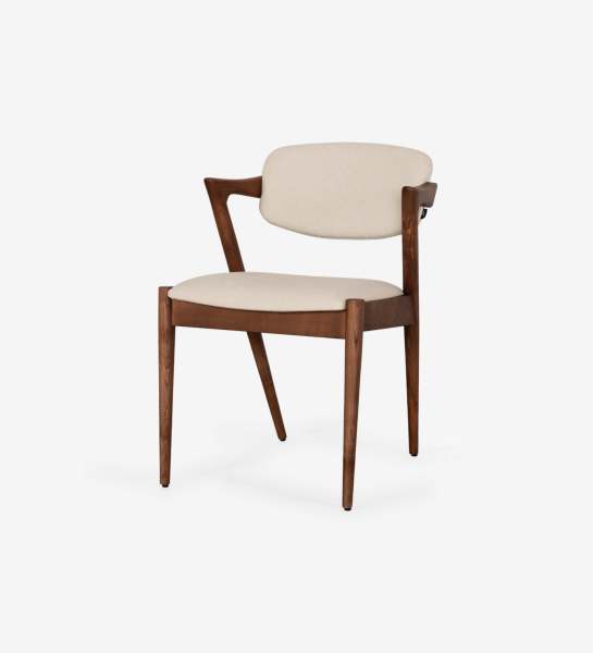 Chair in walnut-colored ash wood, with seat and back upholstered in fabric.