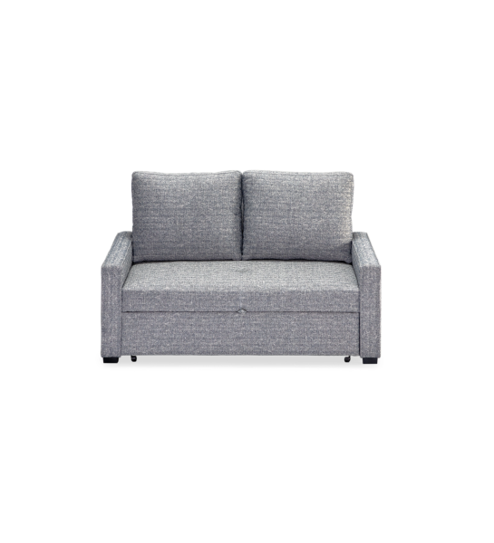 Lagos 2-seater sofa bed upholstered in blue fabric, removable back cushions, 158 cm.