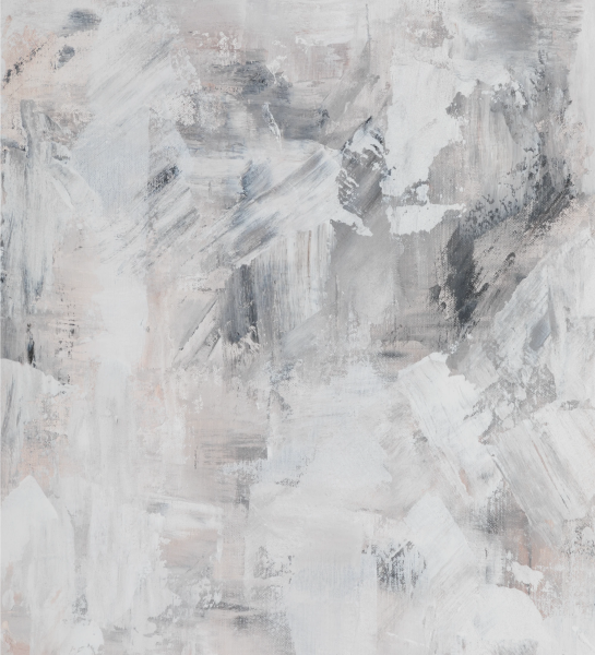 Peinture abstraite aux tons neutres, cadre en bois blanc, 64 x 84 cm.