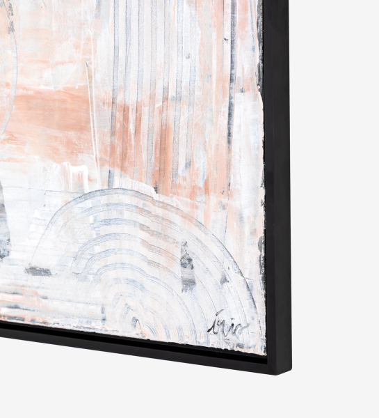 Cuadro abstracto en tonos neutros, marco de madera negro, 64 x 84 cm.