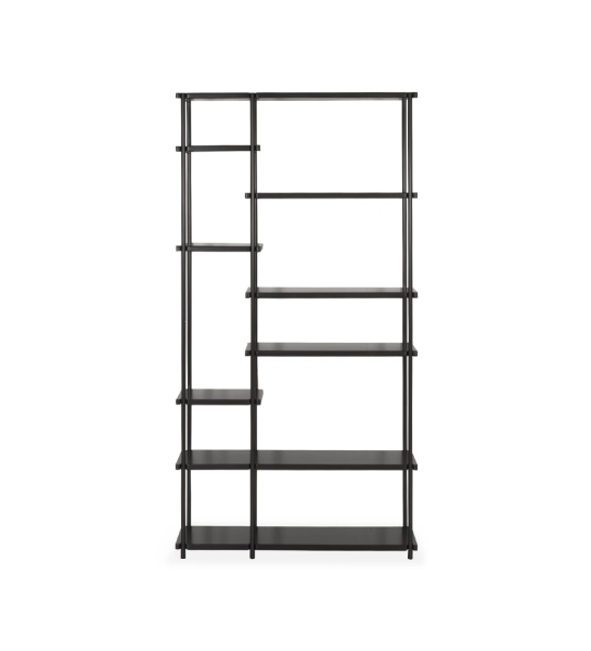 Bibliothèque Paris avec étagères et structure en métal laqué noir, 105 x 202 cm.