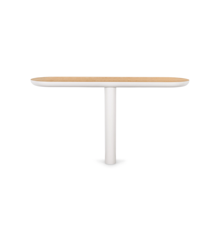 Console avec plateau en chêne naturel et pied laqué perle