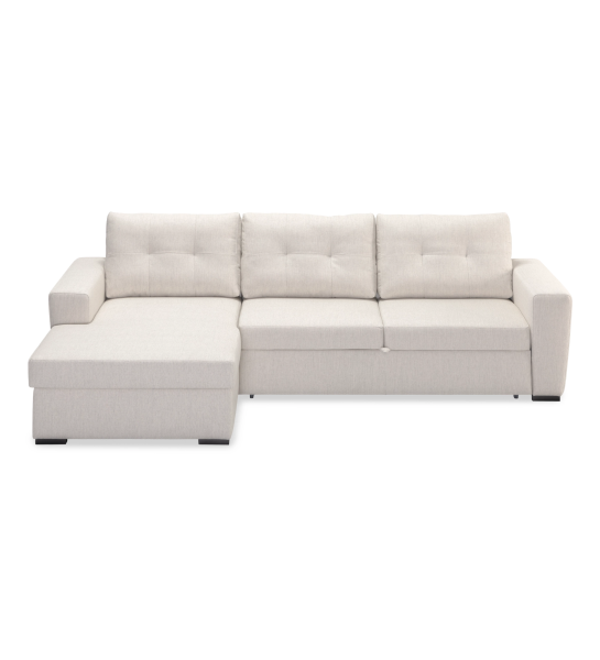 Macau 2-seater sofa bed and left chaise longue, upholstered in beige fabric, 284 cm.