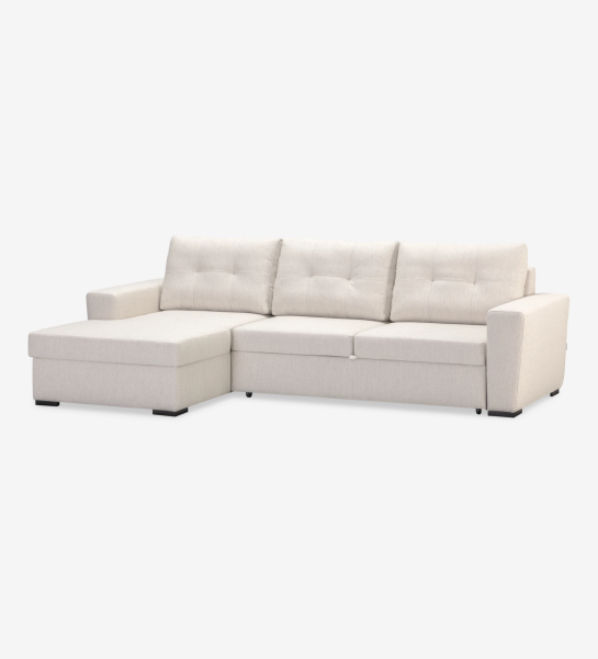 Macau 2-seater sofa bed and left chaise longue, upholstered in beige fabric, 284 cm.