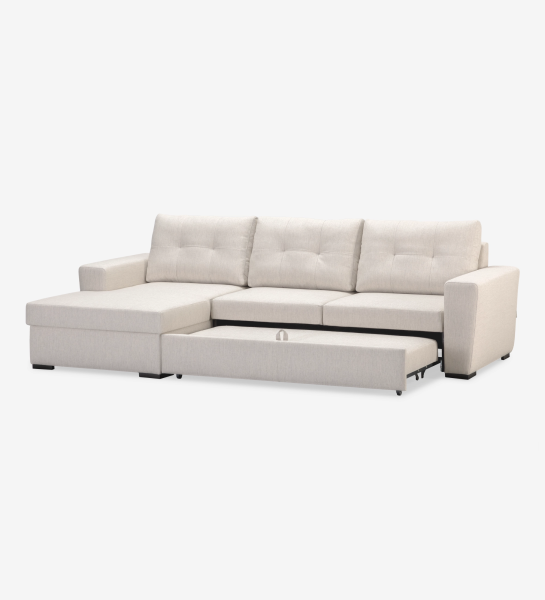 Macau 2-seater sofa bed and left chaise longue, upholstered in beige fabric, 284 cm.