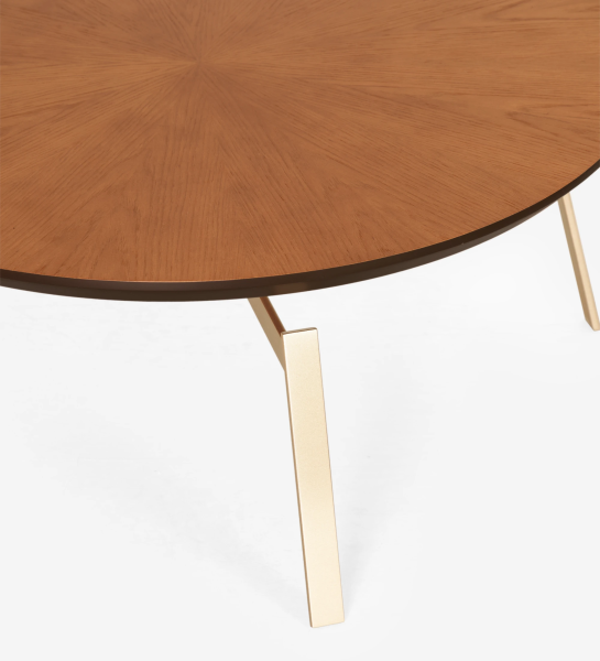 Tokyo round center table, honey-colored natural leaf top and gold lacquered metal feet, Ø 100 cm.