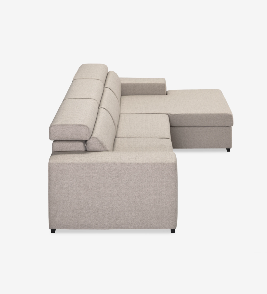 Évora 2-seater sofa bed and chaise, upholstered in beige fabric, reclining headrests, extendable seats and storage in the chaise, 272 cm.