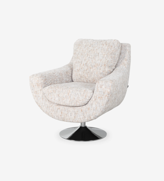 Paris swivel armchair, upholstered in gray velvety fabric, metal base.