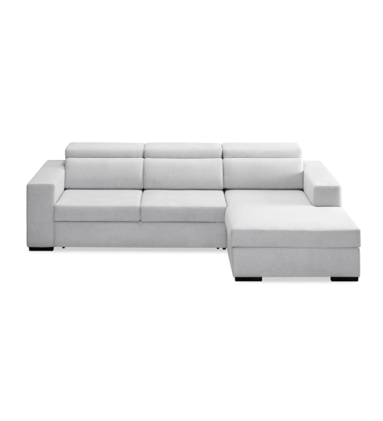 Évora 2-seater sofa bed and chaise, upholstered in gray fabric, reclining headrests and storage in the chaise, 292 cm.