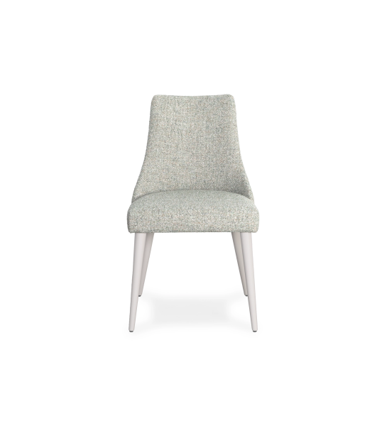 Oslo chair upholstered in water green fabric, pearl lacquered feet.